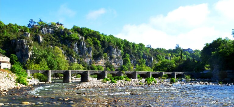 Labeaume bridge in spring
